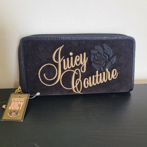 NWT Vintage JUICY COUTURE Princess Wallet Velour Embroidered Zip Around Brown - Picture 1 of 8